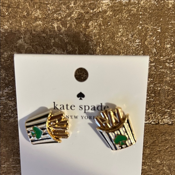 Kate Spade Gold and Green French Fry Earrings. Nickel Free.Limited Edition. - Picture 3 of 3